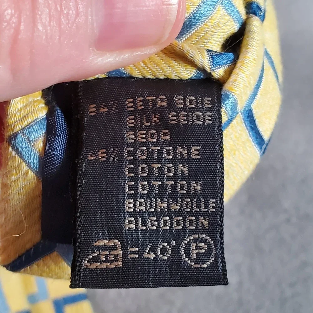 Ermenegildo Zegna Tie Mens Yellow Blue Geometric Print Silk Blend Italy Designer